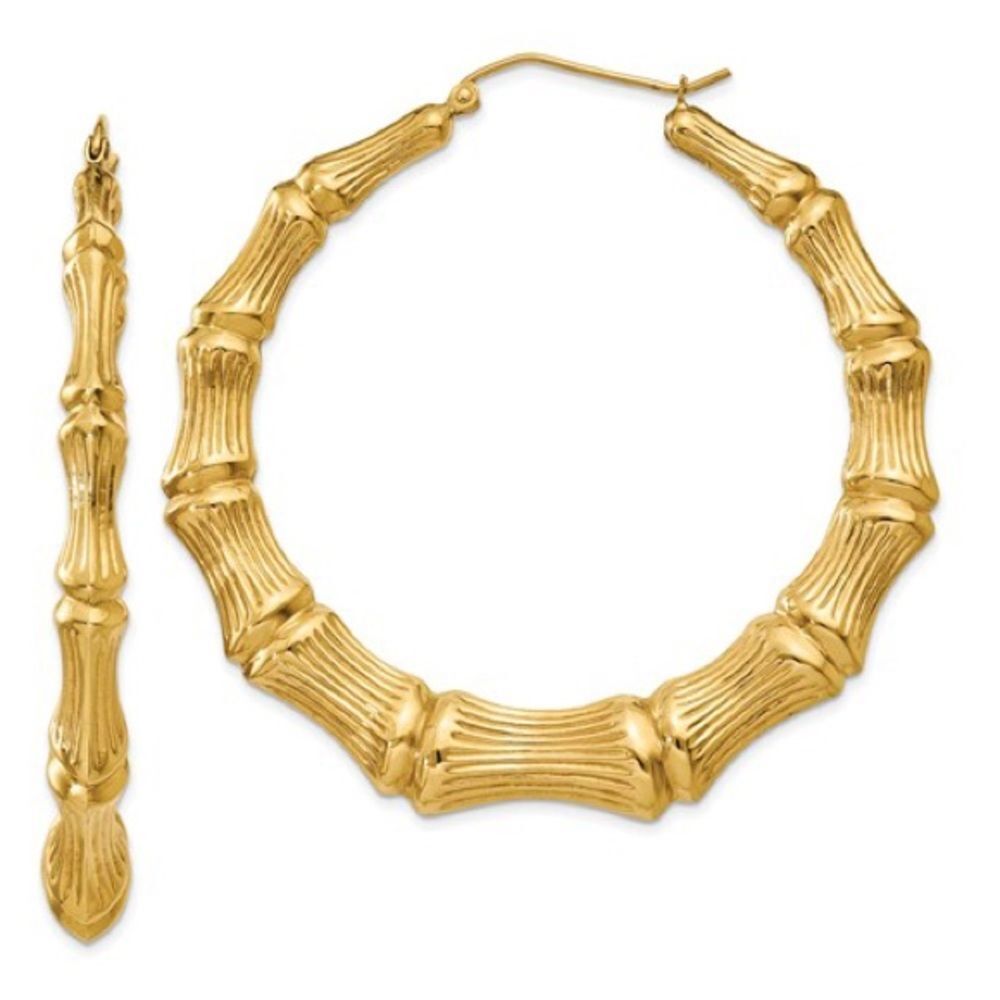 14k Gold Large Hoop Bamboo Earrings